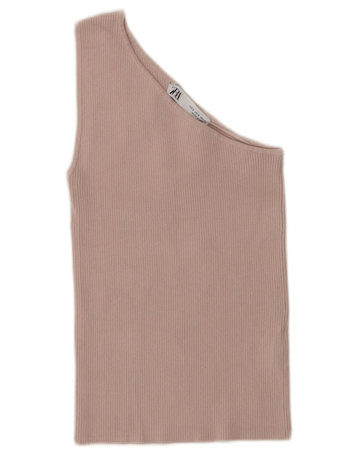 Zara Top Corto De Un Hombro Para Mujer UK 8 Small Viscosa Rosa