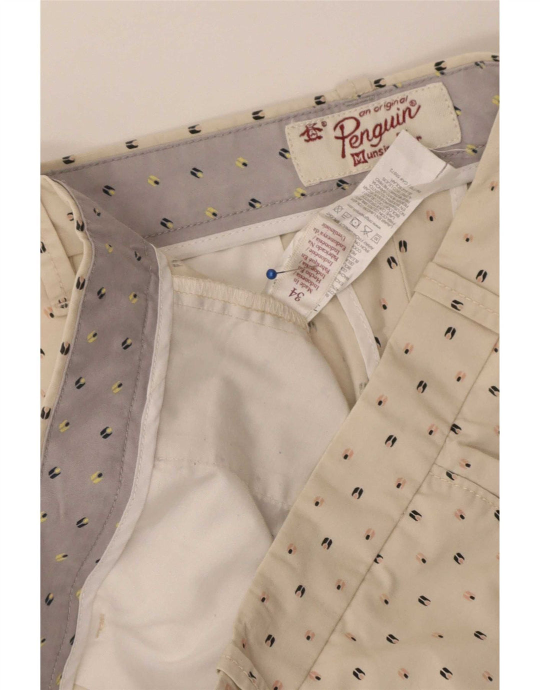 Pantalones cortos chinos Penguin para hombre W34 Large Beige Spotted Cotton