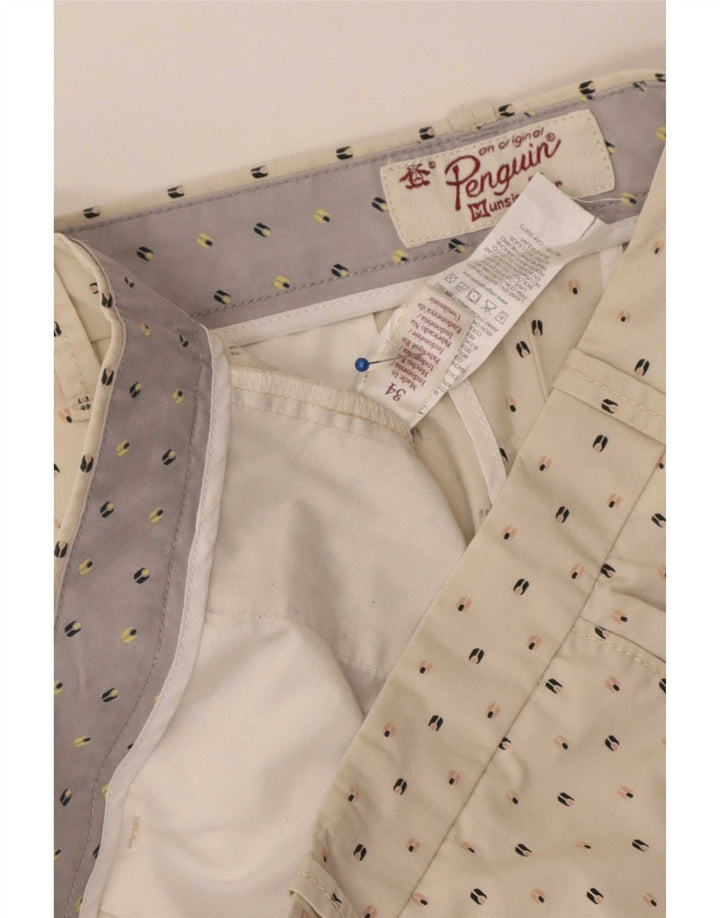 Pantalones cortos chinos Penguin para hombre W34 Large Beige Spotted Cotton