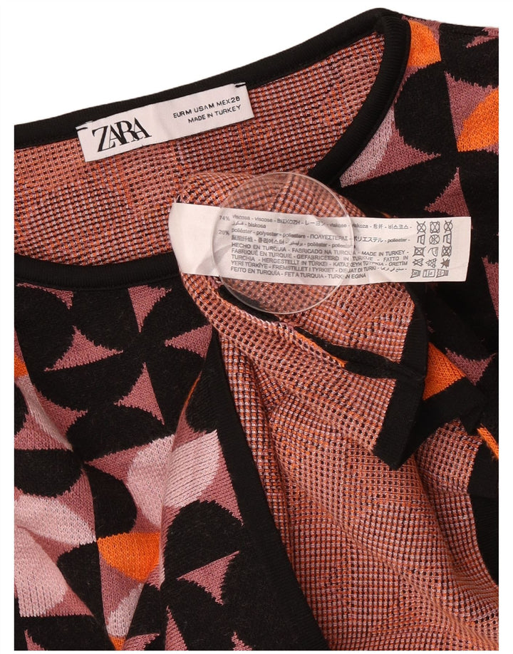 Zara Mujer Crop Top Manga Larga UK 42 Medio Multicolor Geométrico