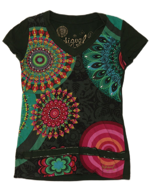 Desigual Camiseta gráfica para mujer Top UK 12 Medium Green Paisley