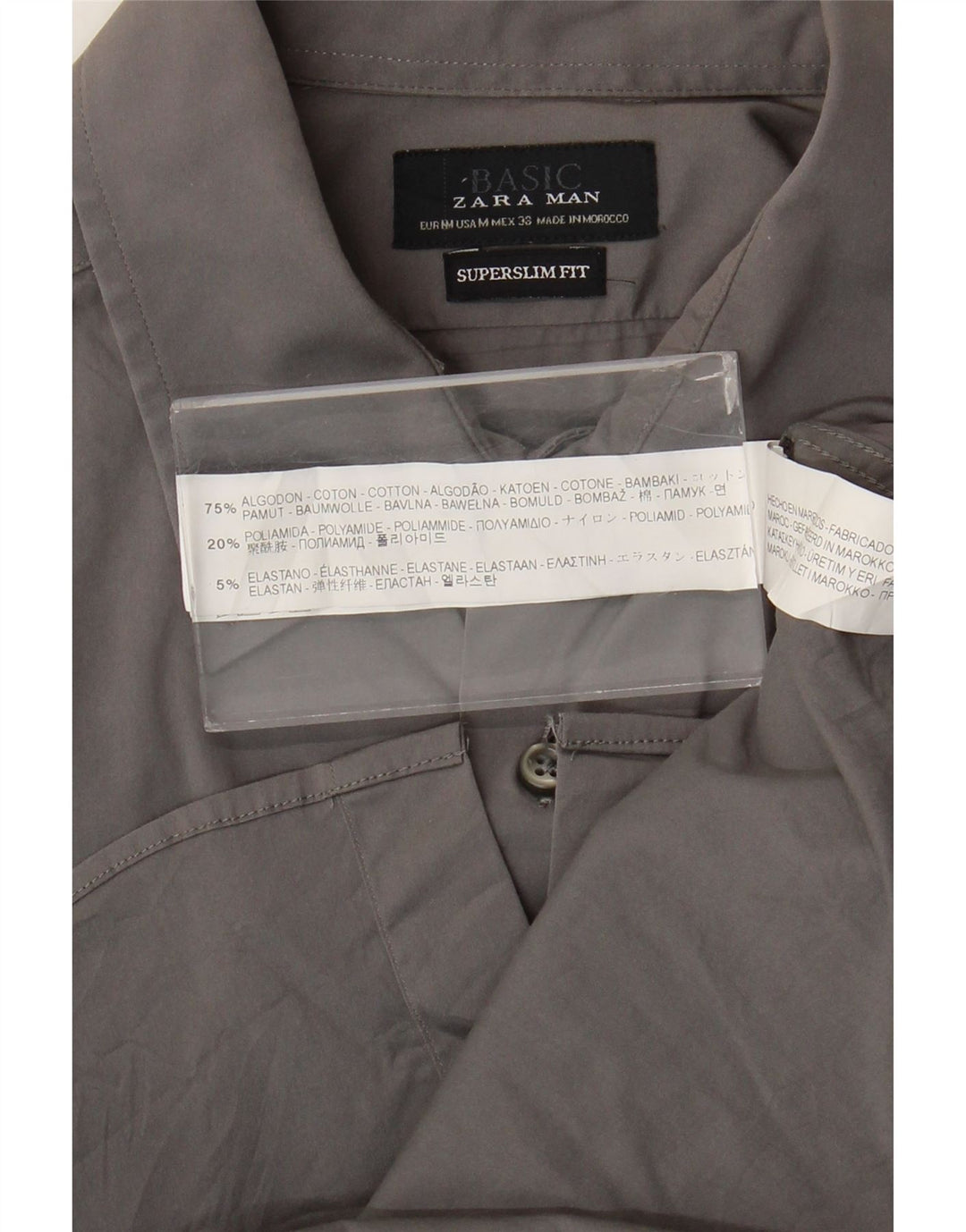 Zara Hombre Camisa Super Slim Fit Algodón Gris Medio