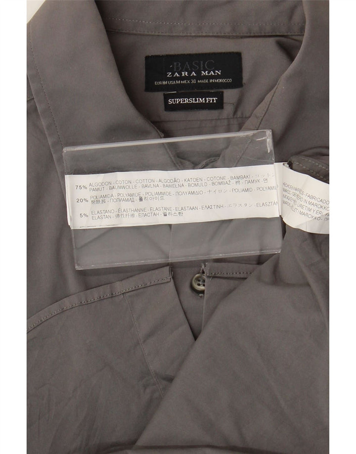 Zara Hombre Camisa Super Slim Fit Algodón Gris Medio