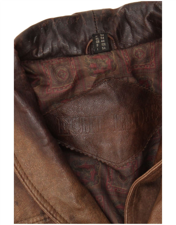 Vintage chaqueta de cuero para hombre Reino Unido 44 2XL cuero marrón