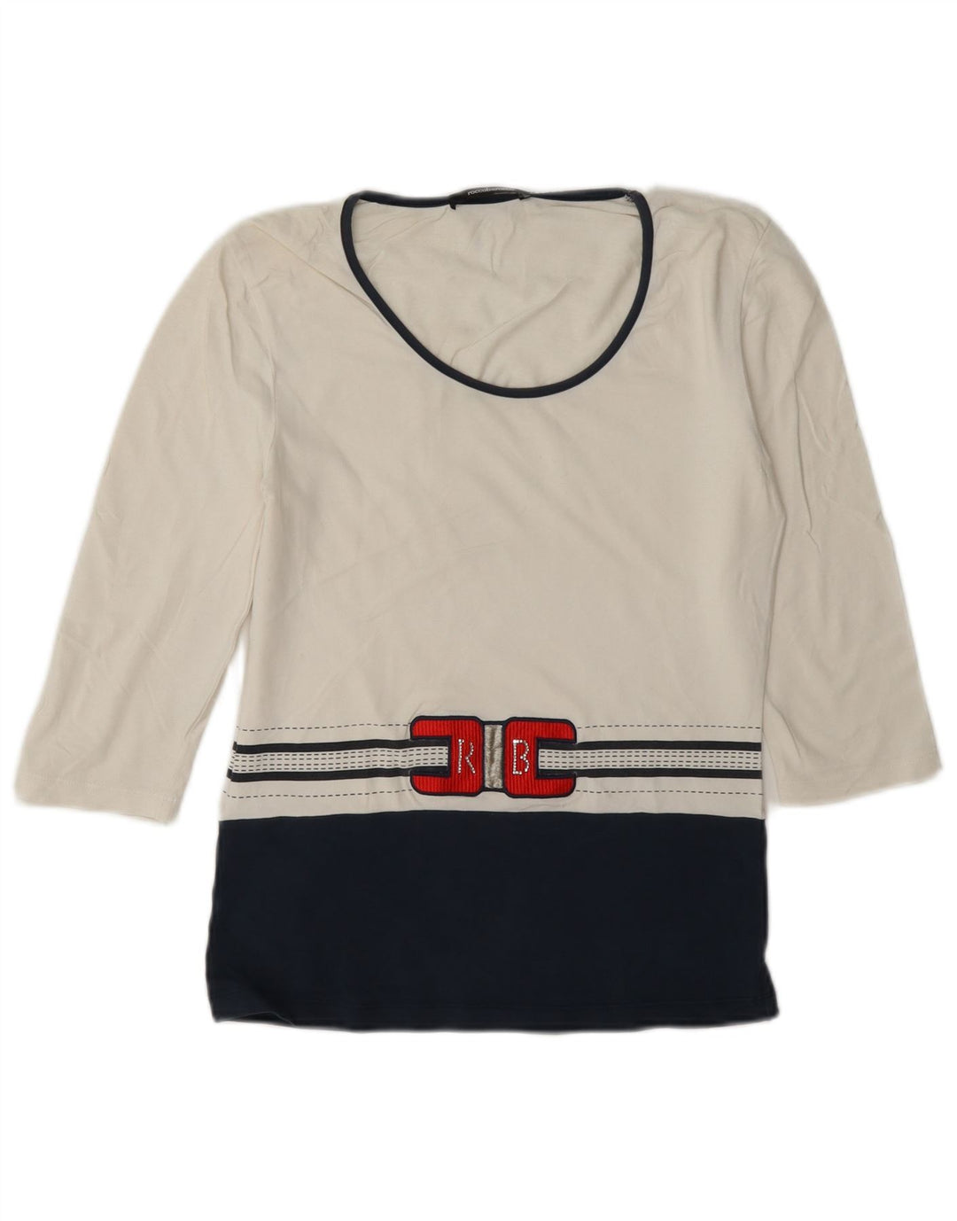 Roccobarocco Top gráfico para mujer manga 3/4 IT 42 Bloque de color blanco mediano