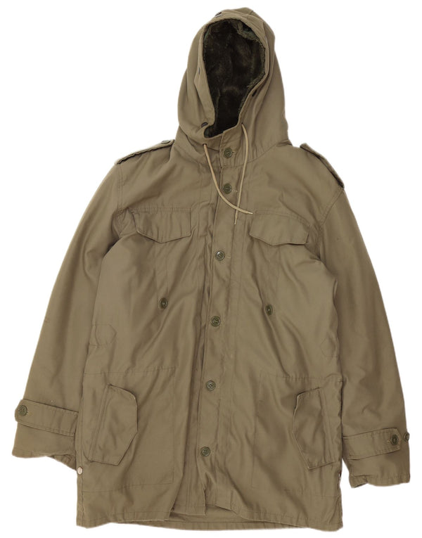 Vintage hombres militar con capucha Sherpa Parka chaqueta Reino Unido 38 medio caqui