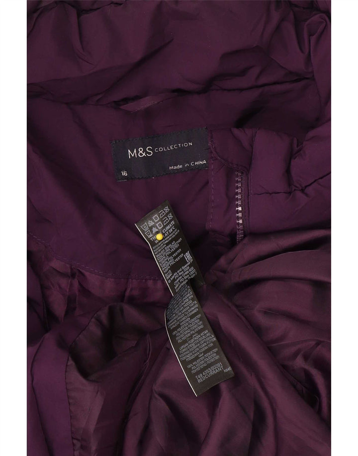 Marks & Spencer Abrigo acolchado con capucha para mujer UK 46 Poliéster morado grande