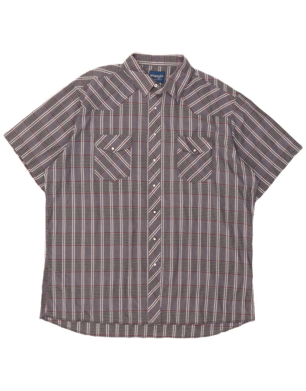 Wrangler Camisa alta de manga corta para hombre 2XL Algodón a cuadros gris