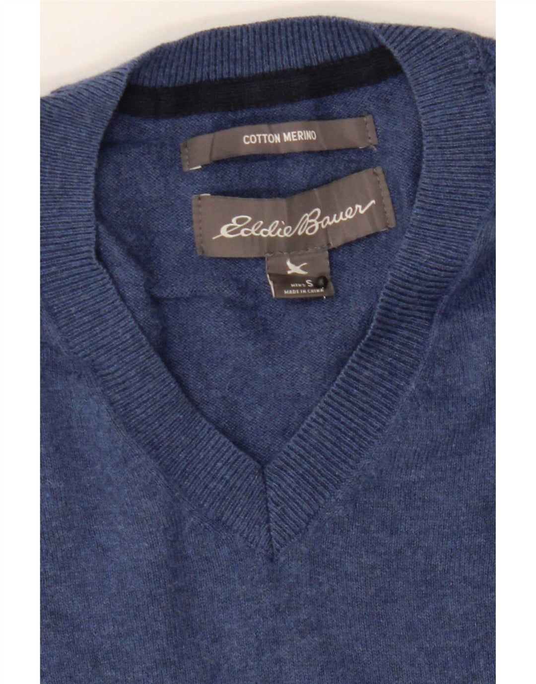 Eddie Bauer - Jersey con cuello en V para hombre, talla pequeña, algodón azul