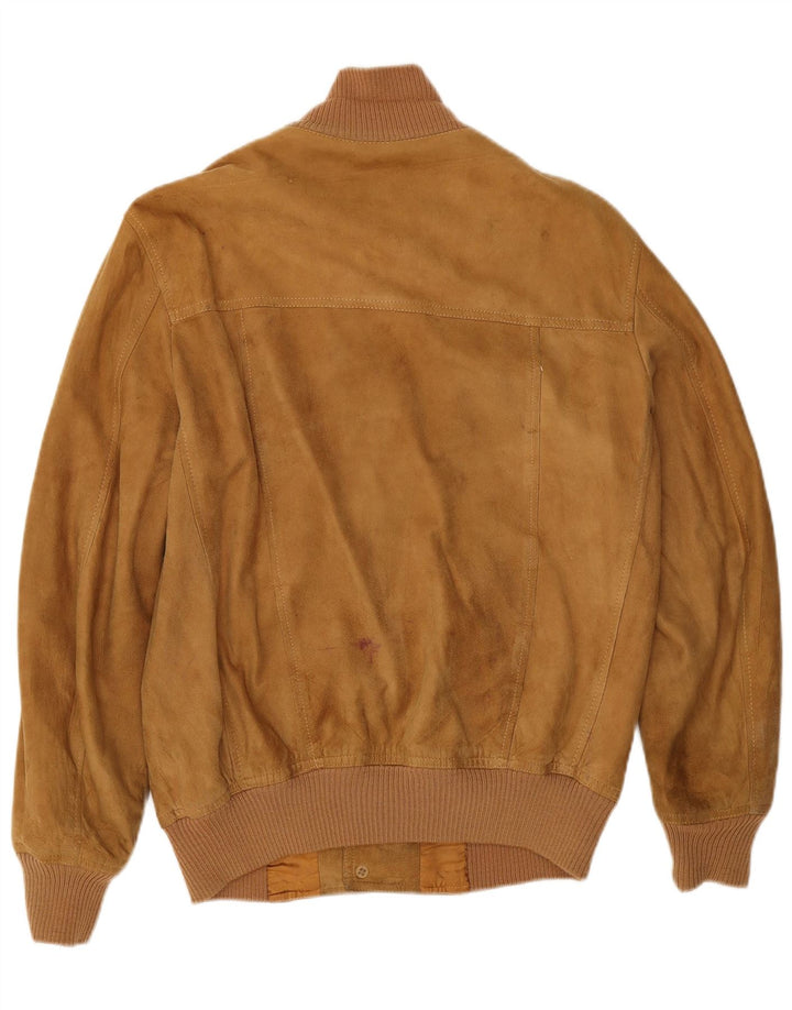 Maren - Chaqueta bomber de ante para hombre, talla 40, talla grande, ante beige