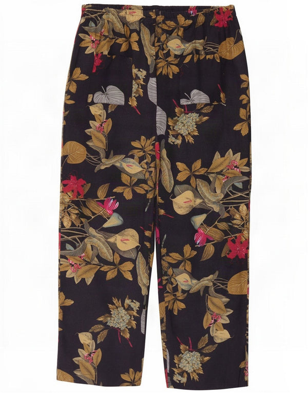 Pantalones vintage holgados de cintura alta para mujer W27 L32 Azul marino floral