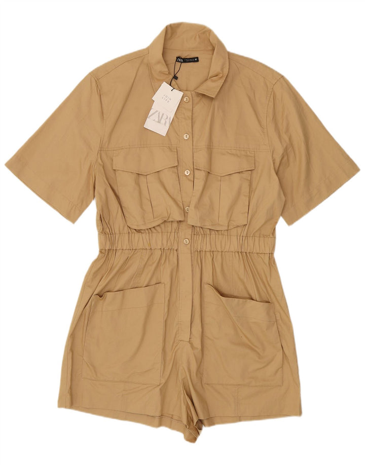 Zara Mujer Mono Corto ES 39 2XL Algodón Beige