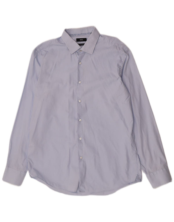 Hugo Boss Camisa de corte regular para hombre Talla 42 16 1/2 Algodón azul grande