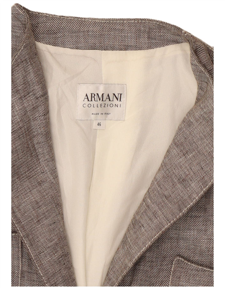 Armani Collezioni Chaqueta Blazer de 2 Botones para Mujer IT 46 Lino Gris Grande