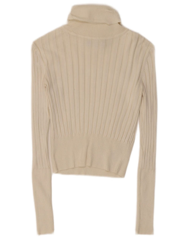 Zara Mujer Crop Roll Neck Top Manga Larga UK 10 Small White Viscosa