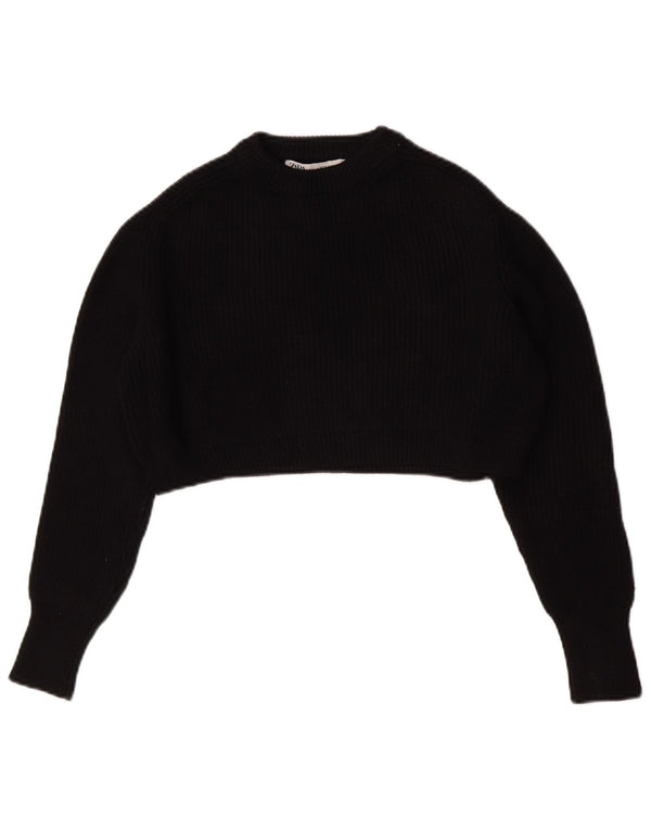 Zara Mujer Crop Oversize Cuello Redondo Jersey Suéter UK 10 Small Negro