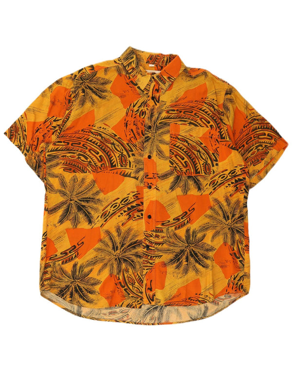 Vintage hombres gráfico manga corta camisa tamaño 41/42 grande naranja hawaiano