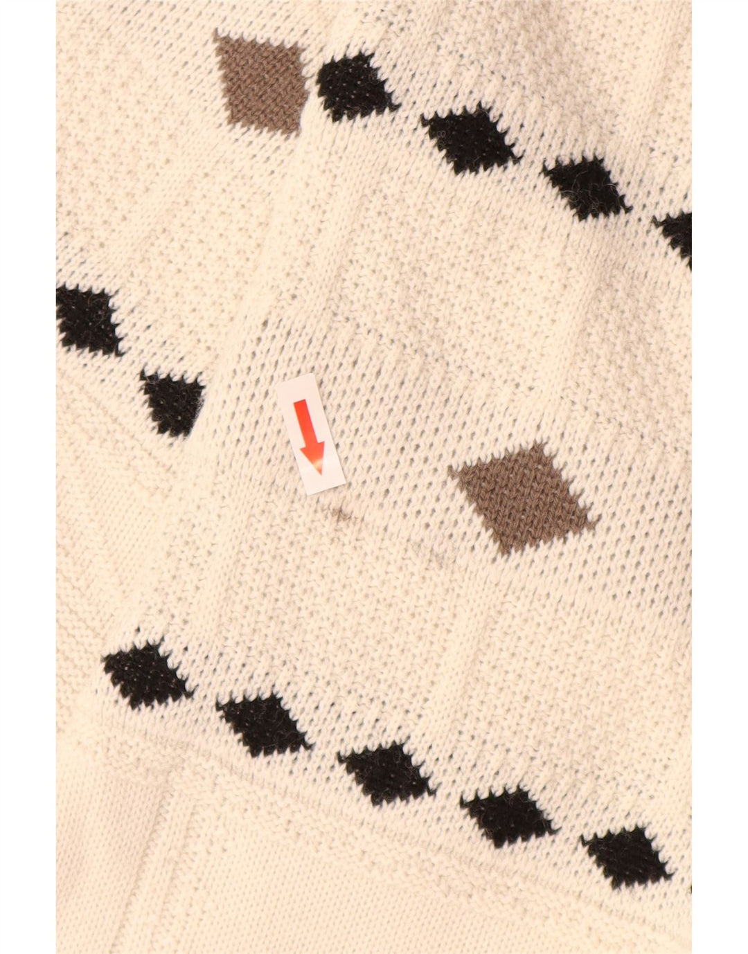 Vintage hombres cuello redondo jersey suéter XL blanco Argyle/Diamante