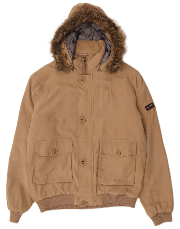 Slam Chaqueta cortavientos bomber con capucha para hombre UK 42 XL Poliéster beige