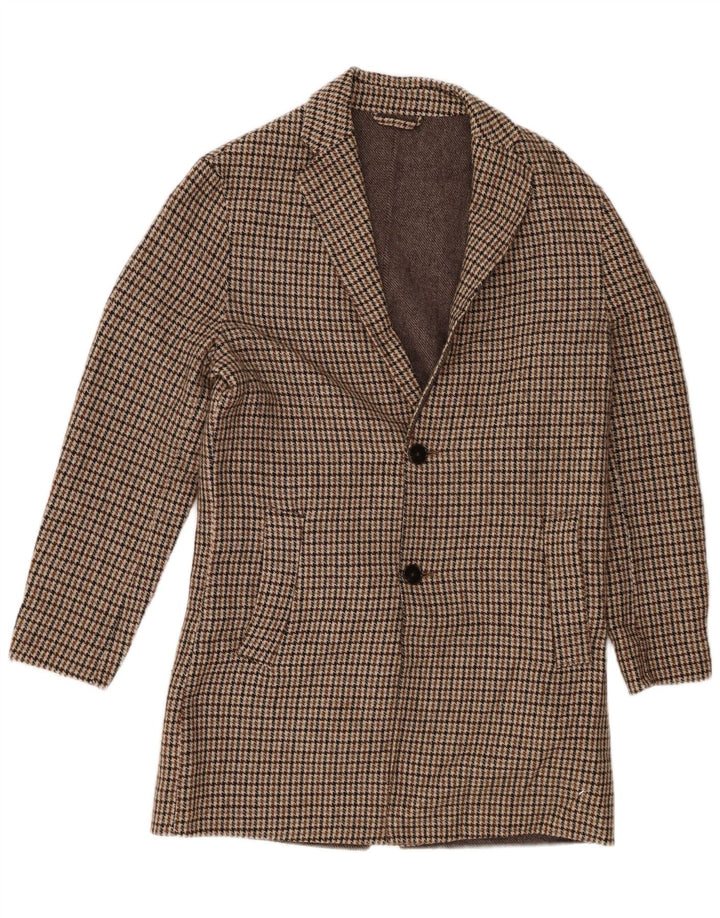 Zara Abrigo Hombre ES 36 Small Marrón Pata de Gallo Poliéster