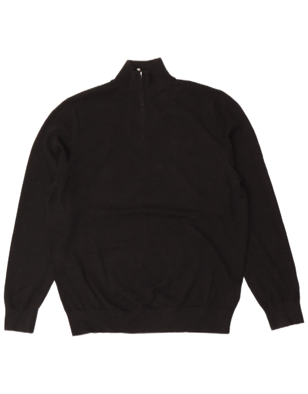 Autograph Jersey con cuello y cremallera para hombre, talla grande, de lana merino, color negro