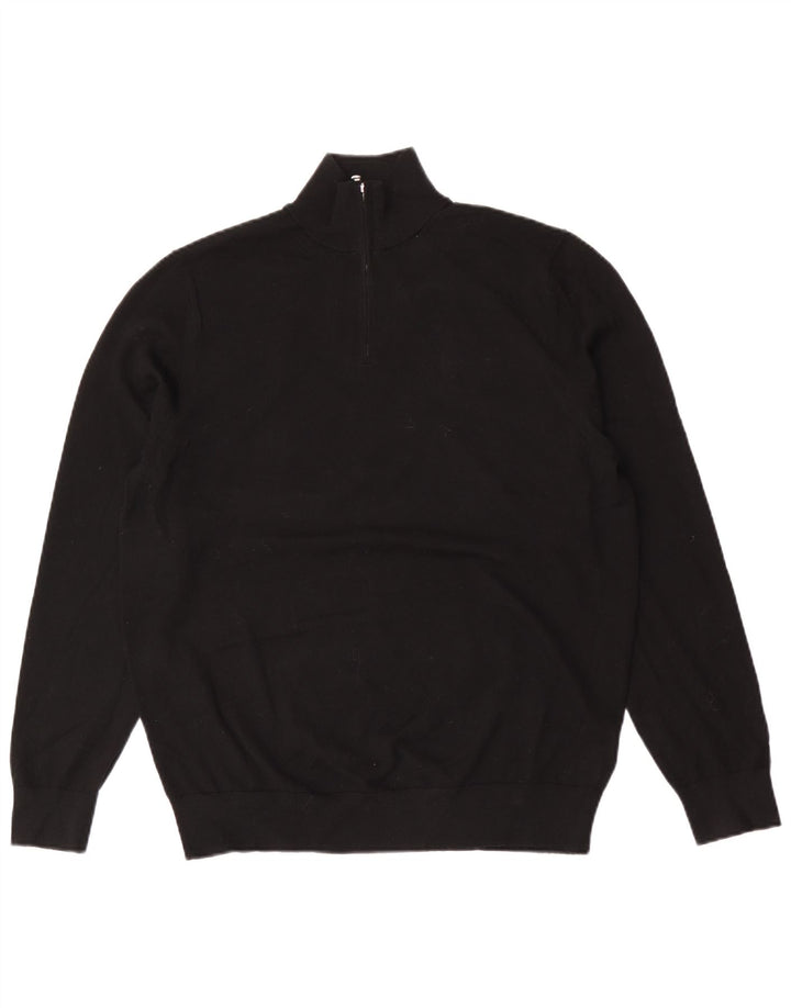 Autograph Jersey con cuello y cremallera para hombre, talla grande, de lana merino, color negro