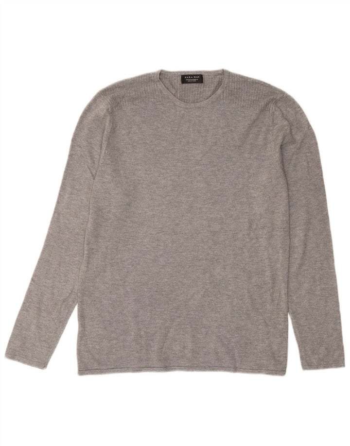 Zara Hombre Jersey Cuello Redondo Viscosa Moteada Gris Medio
