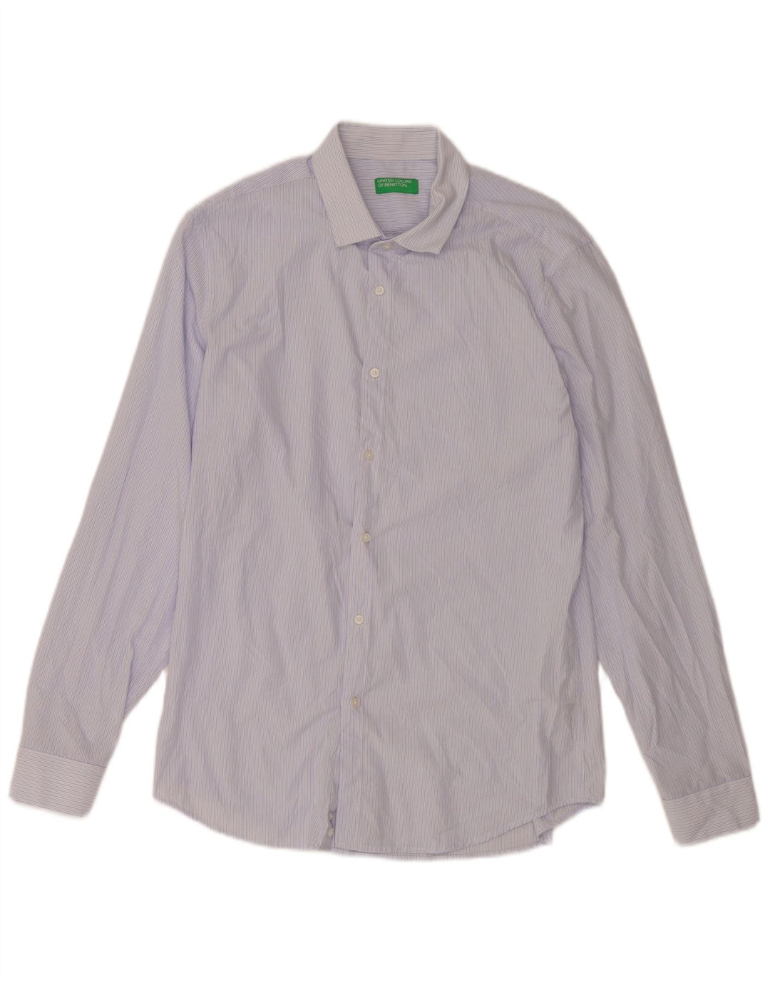 Camisa Benetton Hombre Large Azul Rayas Viscosa