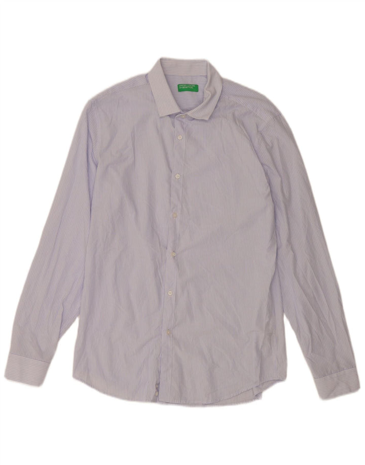 Camisa Benetton Hombre Large Azul Rayas Viscosa