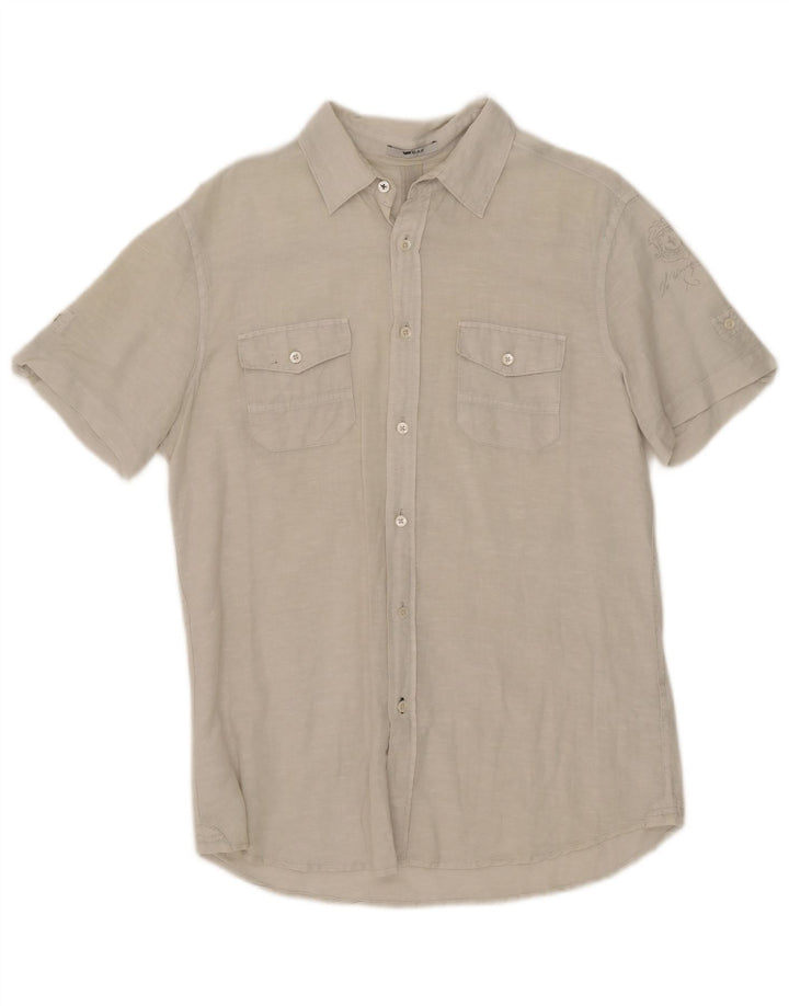 Camisa Gas Hombre Manga Corta Lino Beige Medio