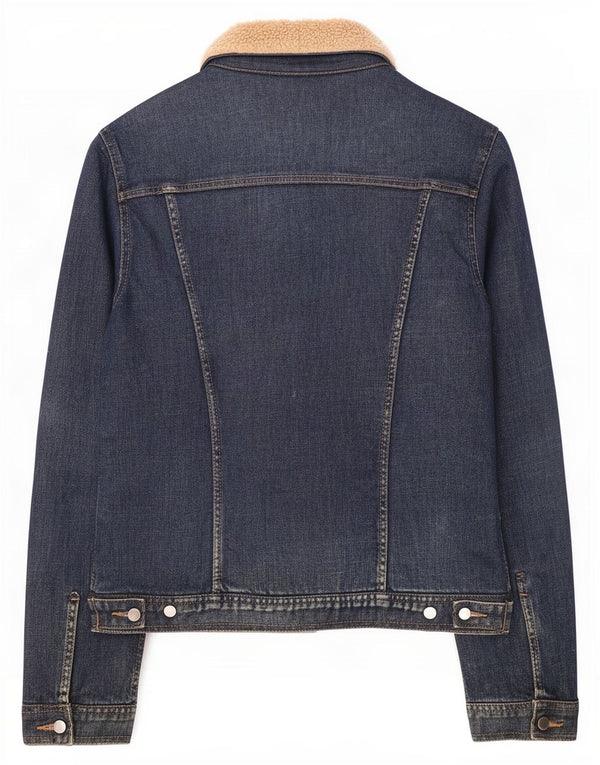 Benetton Chaqueta Vaquera Sherpa Mujer UK 44 Grande Azul Marino Colorblock