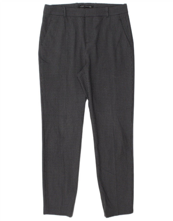 Zara Mujer Pantalón De Traje Slim EU 40 Medium W30 L28 Gris Pata De Gallo