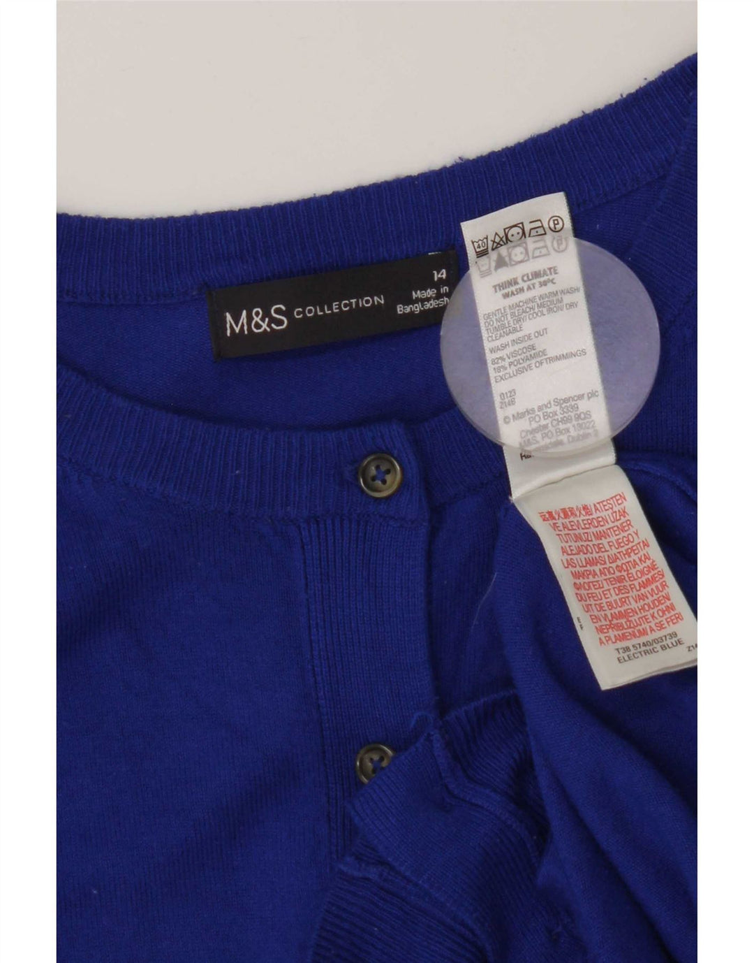 Marks & Spencer Suéter tipo cárdigan para mujer UK 44 Viscosa azul medio