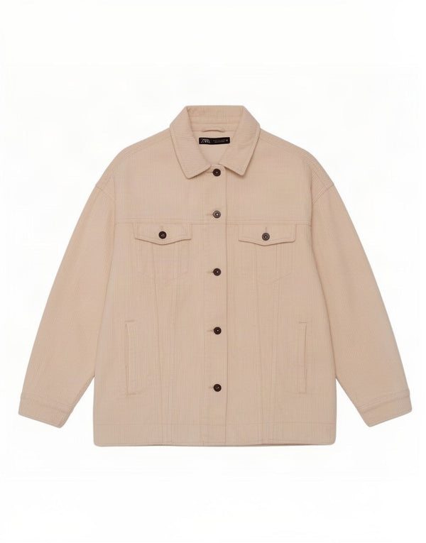 Zara Chaqueta de pana extragrande para mujer Reino Unido 14 Mediana de algodón blanco roto