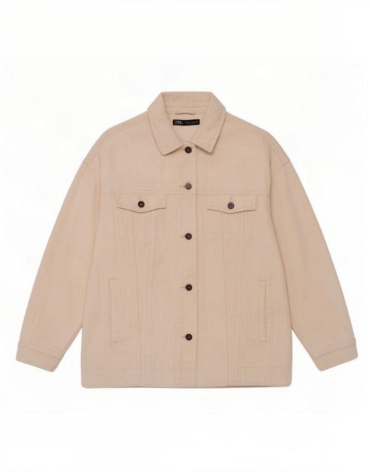 Zara Chaqueta de pana extragrande para mujer Reino Unido 14 Mediana de algodón blanco roto