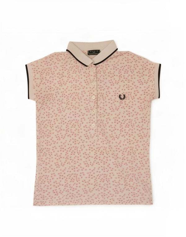 Fred Perry Polo Corto para Mujer UK 10 Small Blanco Floral Algodón