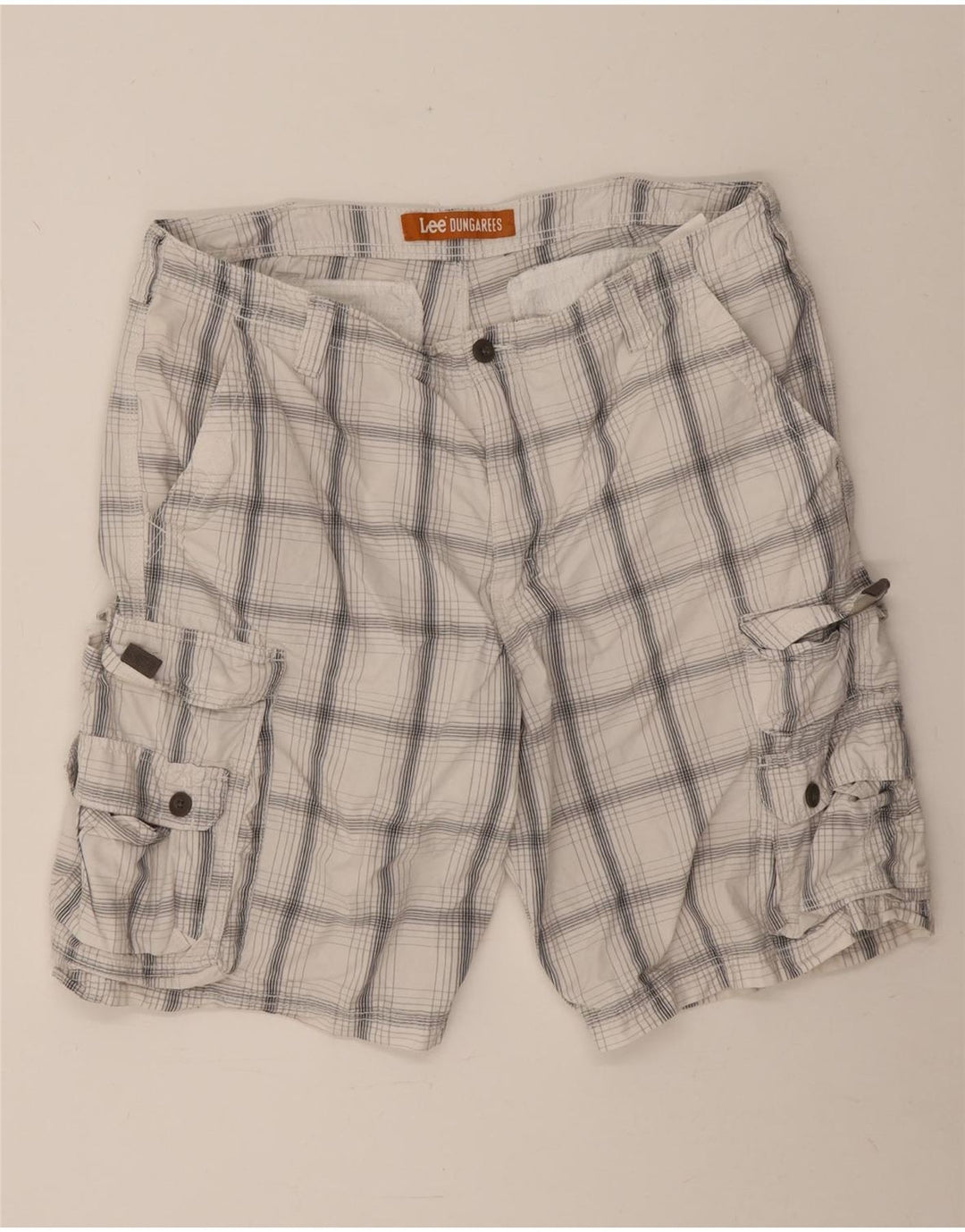 Lee Mens Dungarees Cargo Shorts W38 XL Algodón A Cuadros Blanco