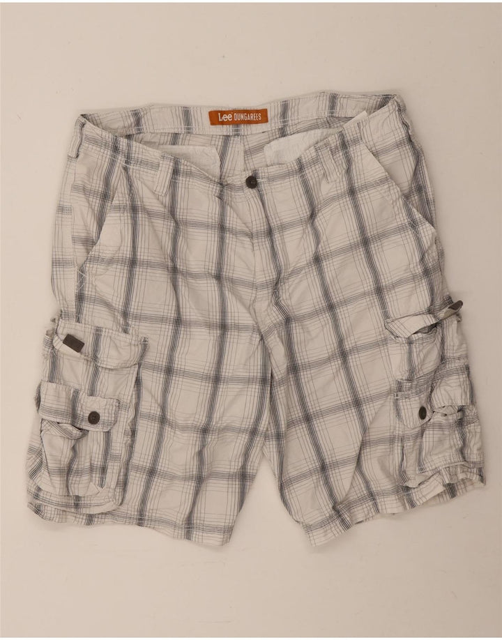 Lee Mens Dungarees Cargo Shorts W38 XL Algodón A Cuadros Blanco