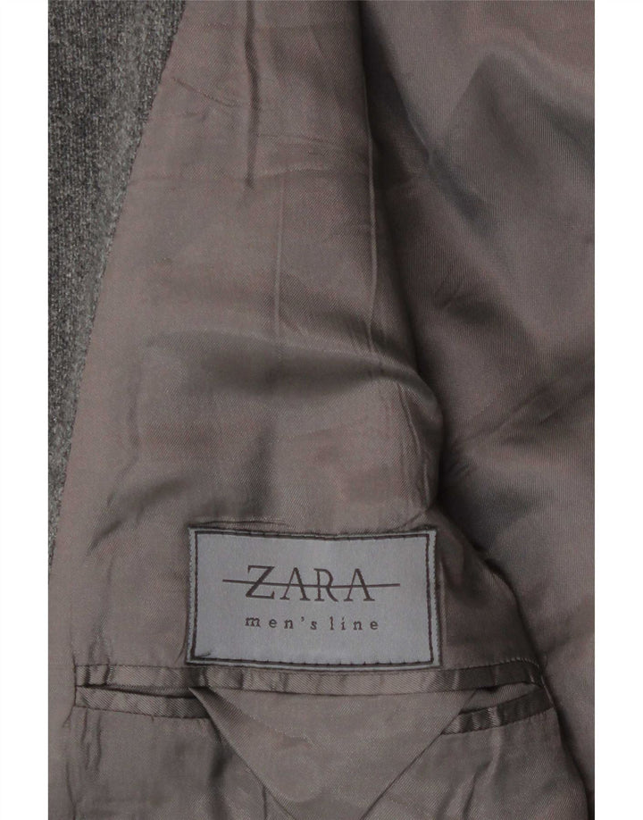 Zara Chaqueta Blazer Con Capucha De 4 Botones Para Hombre UK 38 Lana Gris Medio