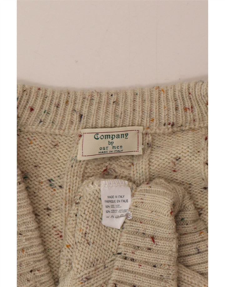 Vintage hombres Cardigan suéter grande beige moteado lana