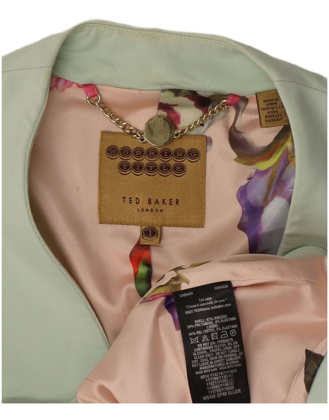 Ted Baker Chaqueta tipo blazer con 1 botón para mujer UK 6 XS Viscosa verde