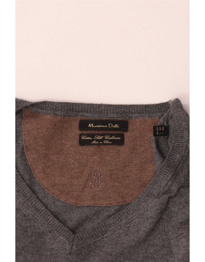 Massimo Dutti Jersey Con Cuello En V Hombre Large Gris Algodón Clásico