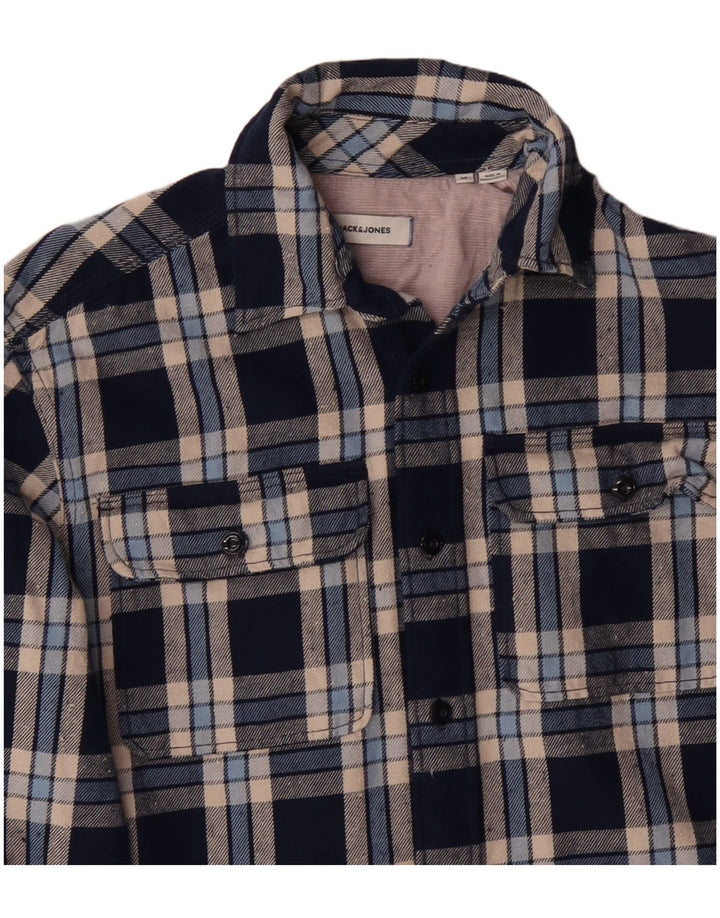 JACK & JONES Hombre Camisa De Franela Medium Azul Marino Cuadros Algodón