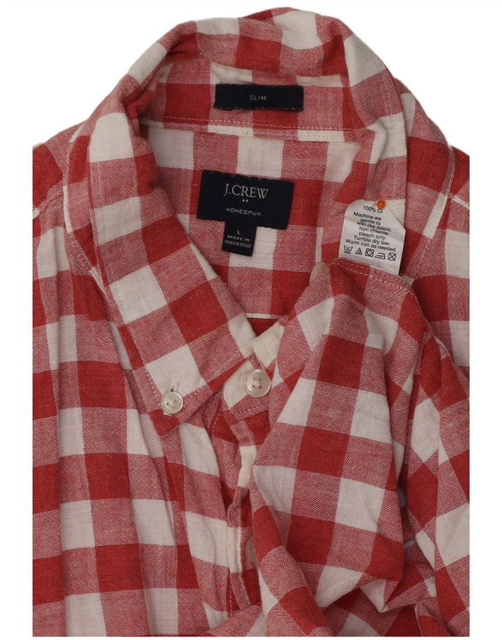 J. CREW Camisa ajustada de manga corta para hombre de algodón a cuadros rojos grandes
