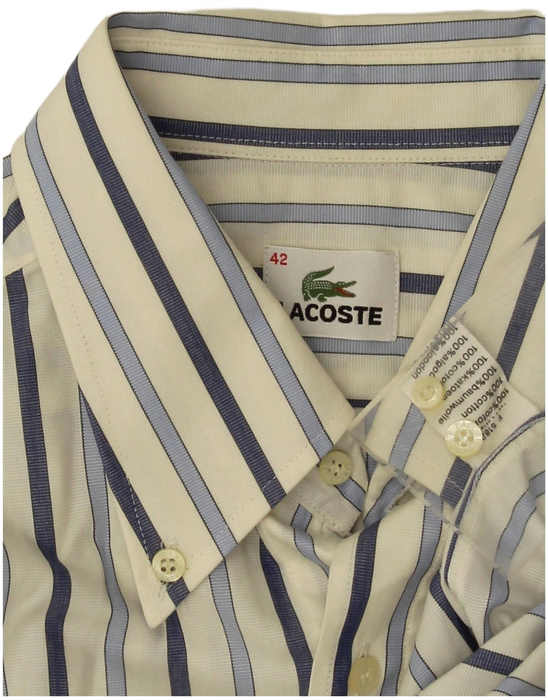 Camisa Lacoste Hombre Talla 42 Algodón Rayas Blancas Grande