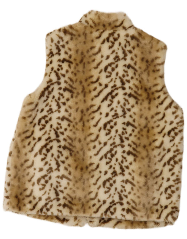 Vintage mujer piel sintética Gilet Reino Unido 22 3XL Beige Animal Print Poliacrílico