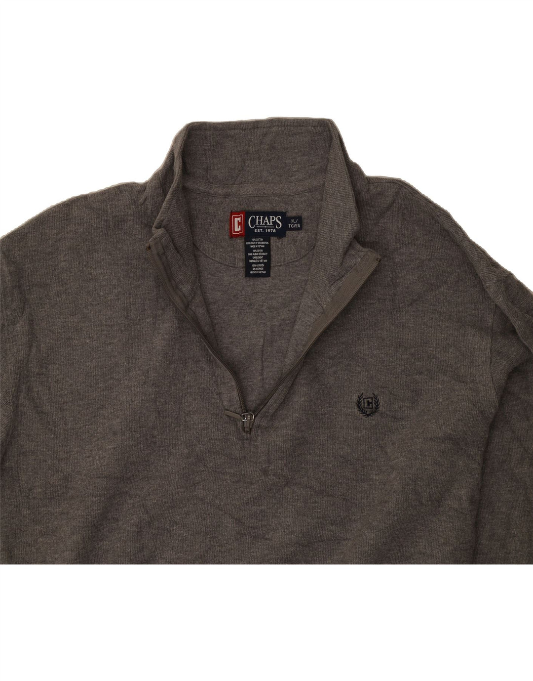 CHAPS Mens Zip Neck Jumper Sweater XL Grey Cotton Vintage Chaps and Second-Hand Chaps from Messina Hembry 