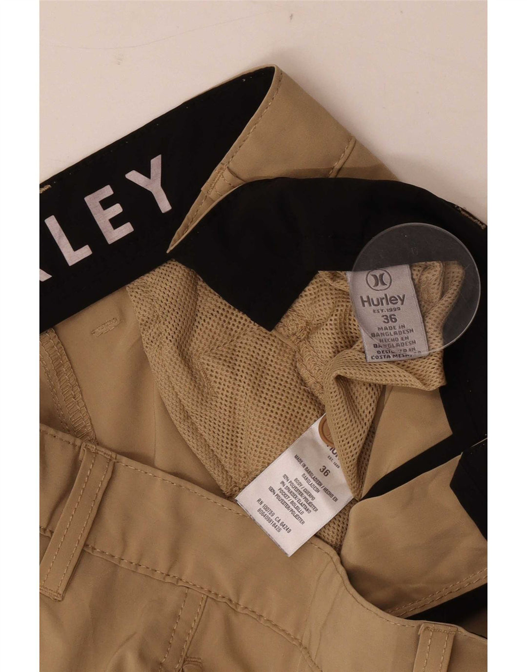 Hurley Pantalones cortos chinos para hombre W36 Poliéster marrón grande