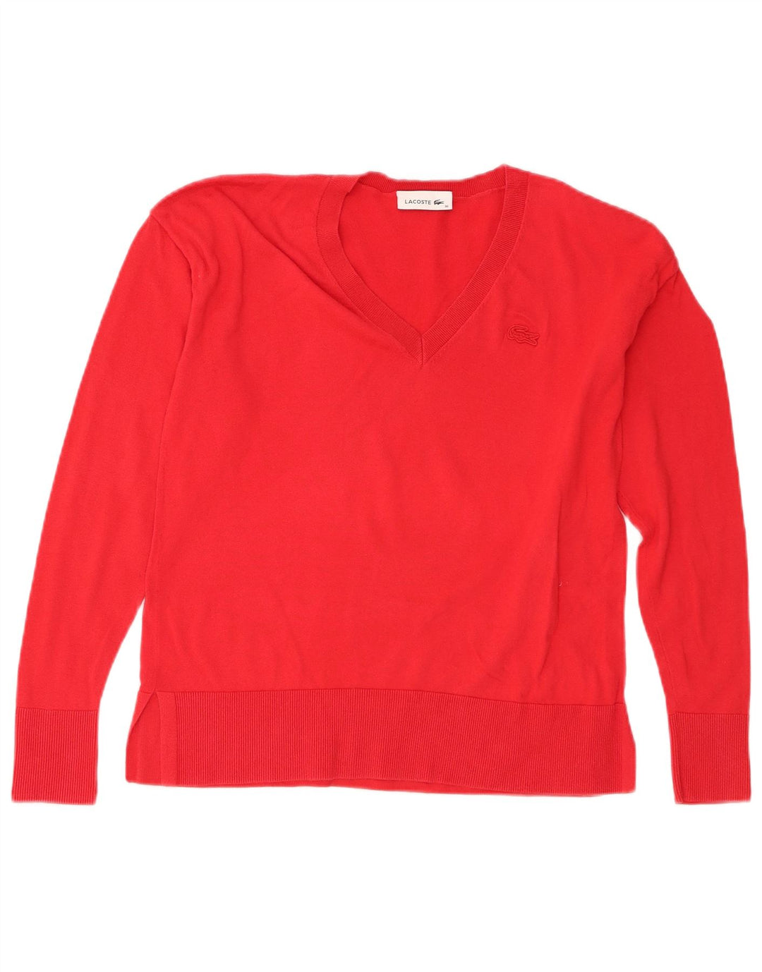 Lacoste Jersey con cuello en V para mujer Talla 36 Pequeño Rojo