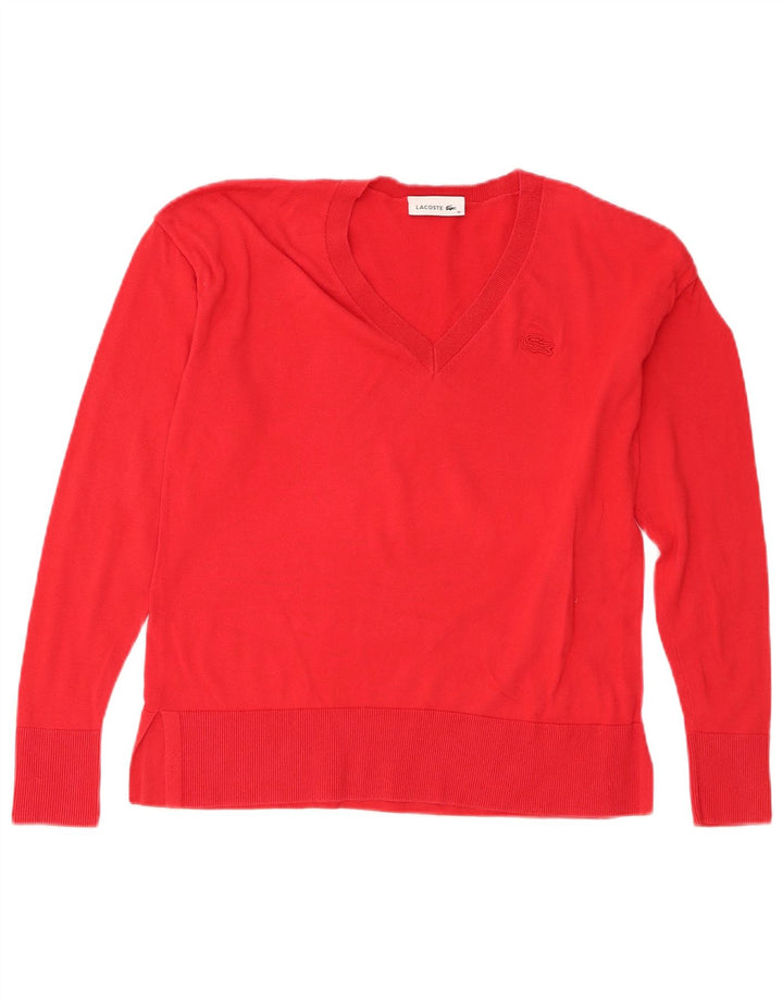 Lacoste Jersey con cuello en V para mujer Talla 36 Pequeño Rojo